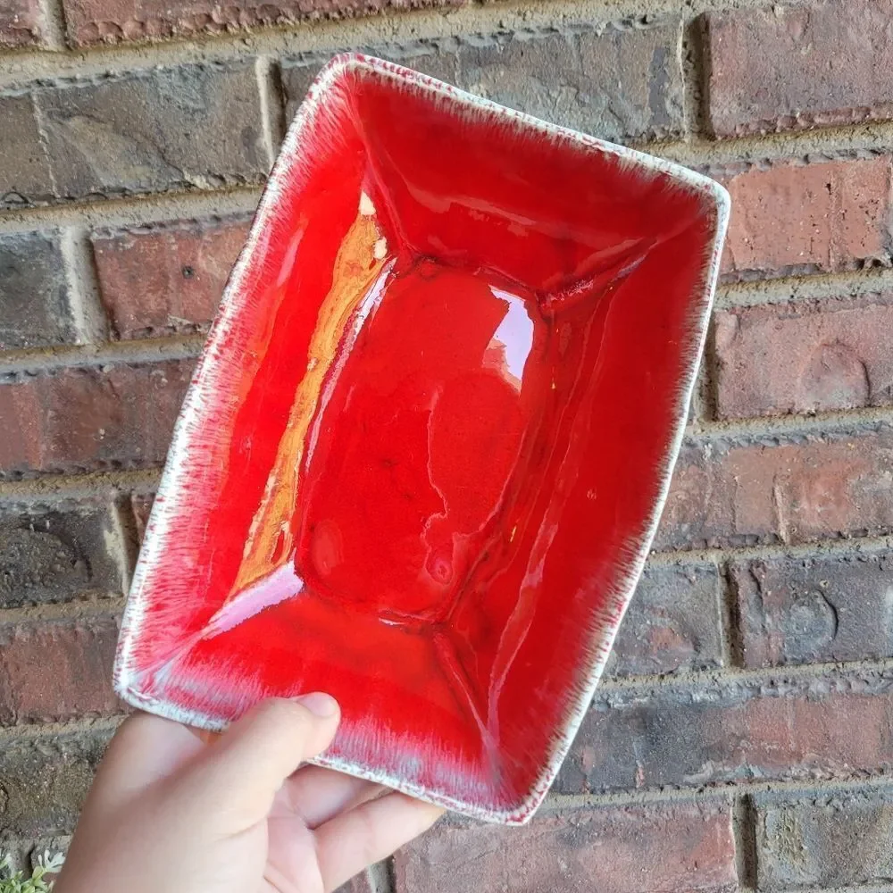 Vintage MCM Red Drip Glaze Pottery Planter